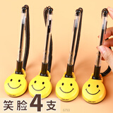 得力（deli）台笔桌面固定签字笔粘贴带线笔办公桌上柜台吧台前台中性笔酒店银行办公室固定笔黑色0.5mm水笔 【4支】黄色微笑款