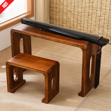 妙意轩 烧桐木仿古琴桌共鸣古琴桌凳实木琴桌琴凳国学古琴桌书法桌 中号椭圆孔浅棕色琴桌一套