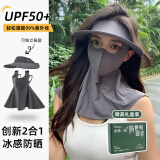 目丸防晒帽女防紫外线遮阳帽男遮脸太阳帽子大帽檐骑车跑步夏季空顶帽 8#深灰色【帽子+长款面罩】