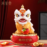 禾笙堂醒狮舞狮工艺品摆件国潮家居客厅玄关装饰品乔迁开业前台新年礼物 大号狮来好运橘白色21*19*28.5cm