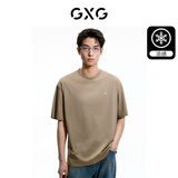 GXG男装 龚俊心选 夏季新款重磅系列精致小字母绣花圆领短袖T恤 卡其色 L