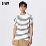 森马（Semir）短袖T恤男夏季时尚经典条纹圆领上衣日常简约装修身 白黑色调00319 170/88A/M