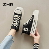 ZHR帆布鞋女经典厚底高帮休闲鞋女轻便透气圆头女鞋 CS32 黑色 36 