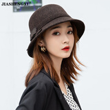 JIASHENGXI羊毛渔夫帽女冬季日系时尚帽子女秋冬百搭圆脸合适韩版潮洋气盆帽 咖色 可调节