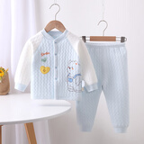 赞翠春秋冬夹棉男女宝宝开衫保暖内衣套装婴儿无骨衣服新生儿秋衣秋裤 书包熊蓝色（无骨衣） 80 建议6-12个月