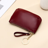 真妮诗女士小钱包头层牛皮小钱包女零钱包女小巧女士钱包真皮硬币零钱包 酒红