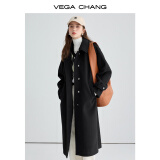 VEGA CHANG毛呢大衣女中长款2024冬新款爱心扣高级感外套 简约黑 L