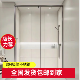 极简不锈钢淋浴房隔断干湿分离浴室推拉门卫生间玻璃门一字型 黑色超窄框（带阻尼）