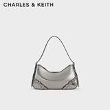 CHARLES&KEITH腰带设计拉链斜挎单肩腋下包包女包生日520礼物CK2-20671702 Pewter锡灰色 小包