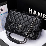 LEAD MODERN KEN真皮包包女包新款小香风菱格链条包单肩斜挎包女士腋下包生日礼物 黑色