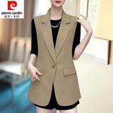 皮尔卡丹（pierre cardin）23年新款春秋季新款西装领马甲女中长款坎肩背心马夹外套外穿马甲 卡其色马甲 2XL 建议【140-160斤】