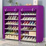 亚思特 简易鞋架鞋柜多层双排布艺防尘鞋架子钢管加粗组装防尘经济型 紫色【长120宽30高108cm】