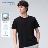 真维斯（JEANSWEST）T恤男夏季薄款新疆长绒棉短袖纯棉T恤宽松圆领上衣黑色2XL