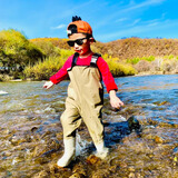 SEKOYA赶海装备儿童玩水裤沙滩水鞋连体防水背带下水裤抓鱼半身涉水衣服 2001J 卡其色 胶底 SS(身高88-105CM)