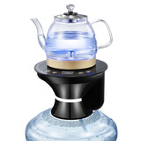 美能迪桶装水烧水壶一体机电动上水自动抽水器带加热烧水器大桶水泡茶桶装水饮水机底上水电热水壶 黑色【底部上水】+蓝光玻璃壶 1L