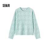 森马毛衣女冬宽松时尚气质圆领针织衫优雅千鸟格套头衫女装内搭 绿色调00344 XL