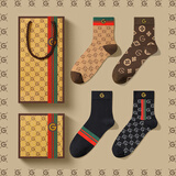 GDAD男士袜子棉质吸汗防臭中筒袜运动春秋透气7a抗菌商务复古条纹棉袜 G3560【兵+营+军+师】 礼盒装 4双