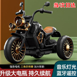 岙贝乐儿童电动车摩托车1-3-6岁宝宝三轮车小孩玩具车可坐人遥控电瓶车 黑色：强力双驱+遥控+蓝牙 六一儿童节礼物
