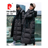皮尔卡丹（pierre cardin）冬季加厚情侣加长款羽绒服男潮流外套时尚连帽抗寒过膝羽绒衣男潮 黑色 5XL适合190-230斤