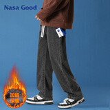 NASA GOOD加绒牛仔裤男舒适宽松直筒男裤港风休闲长裤子男 黑色加绒 XL
