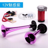 法宾汽车气喇叭双管汽笛12V带气泵电气喇叭汽笛超响摩托车电瓶车喇叭 ABS双管魅惑紫12v