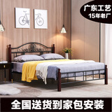 叠亿铁艺床钢木床钢架床欧式实木实心腿室内1.35米特厚款 棕色腿单床 200*150CM