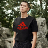 adidas短袖男户外休闲透气运动服健身运动速干T恤 黑/红（空手道） M 