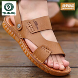 啄木鸟手工牛皮牛筋底男士皮凉鞋防滑沙滩鞋男鞋拖鞋真牛皮凉鞋夏季新款 黄色 6608黄色花纹[偏小拍大一码] 40