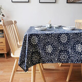 知巢乌镇蓝印花桌布布艺棉麻餐桌布茶几防尘盖布复古中国风青花瓷台布 繁华似锦 100x180cm