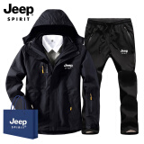 JEEP SPIRIT吉普冲锋衣男套装男女三合一可拆卸两件套迷彩滑雪抓绒户外登山服 (1203黑色+黑裤)男 XL