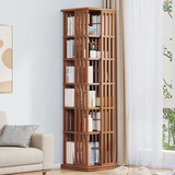 丝竹阁旋转书架实木楠竹书柜落地客厅置物架卧室储物架家用简易收纳立式 茶色六层楠竹【可旋转加大钢圈】