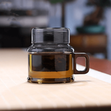 全度高硼硅耐高温办公杯茶杯烟灰色杯子简约带过滤茶水分离玻璃杯迷你 灰色墩墩小暖壶400ml1只