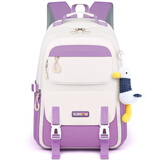 爱迪生发明家初中生书包大容量减负背包男女生高中大学生双肩包 K078-2 米白紫