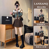 荧蒂深冬装搭配一整套2025今年小个子美拉德针织衫毛衣女两件套装裙子 棕白色毛衣+咖色裙子【套装】 S