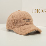 CTRLEND新款刺绣帽子女士秋冬季时尚百搭毛绒鸭舌帽加厚保暖棉帽棒球帽 卡其色