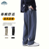 顶峰保罗（Dingfengbaoluo）直筒休闲裤子男春夏季高街阔腿裤潮牌运动长裤WH5609 藏青色XL