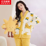 红豆居家【秋上新】女士秋冬加绒加厚保暖甜美印花睡衣女珊瑚绒家居服