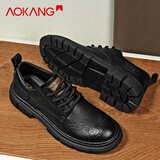 奥康（Aokang）休闲皮鞋男英伦商务大头鞋2025冬季新款低帮马丁靴男黑色厚底男鞋 黑色 40