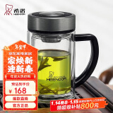 希诺双层玻璃杯男家用商务办公水杯带手柄泡茶杯子XN-9321 435mL