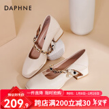 达芙妮（DAPHNE） 高跟鞋单鞋女2024法式方头春季中跟粗跟小皮鞋复古玛丽珍女鞋 温婉米色【跟高】 3.5cm 37