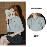 库恩玛维抽绳连帽修身长袖T恤女2024年早春新款韩版时尚内搭上衣K52170 花灰色 L