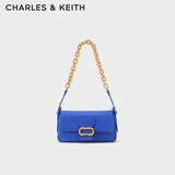 CHARLES&KEITH纯色链条金属扣小方包单肩包腋下包包女包生日礼物CK2-20671431 CERULEAN天蓝色 S