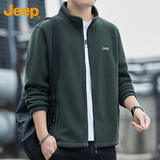 JEEP吉普卫衣男秋冬季摇粒绒加厚保暖开衫外套男士宽松男装 军绿 2XL