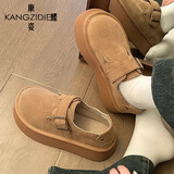 康姿蝶厚底加绒雪地靴女2025冬季新款复古勃肯鞋学生百搭保暖棉鞋子女 栗色 39