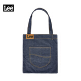 LEE牛仔帆布袋女士托特包单肩包大容量通勤手提包购物袋男女个性工装 深牛仔色