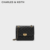CHARLES&KEITH大容量粗花呢菱格马蹄扣链条单肩包包女包生日礼物CK2-70782173 Black黑色 M