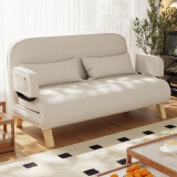 原声原代两用沙发床实木双人位沙发折叠床布艺单人床小户型两人沙发椅躺椅 沙发床（海绵款）米白色 宽105cm（2个抱枕）