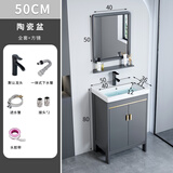 DAFIFY落地智能浴室柜陶瓷一体盆洗手盆柜组合卫生间洗脸盆阳台洗漱台池 绅士灰大门加镜子50cm