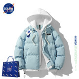 NASA LIKE官方棉服男冬季保暖假两件连帽棉衣羽面包绒服男士防寒外套棉袄子 N99浅蓝色 L （建议110-130斤）