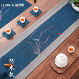 骆易家（Lorica） 中式桌旗禅意棉麻茶几茶桌布条茶台布艺长条新中式桌布茶布茶席 蕙质兰心（麻）-蓝色（防水） 33*300cm（适用桌面2.4-2.6米）